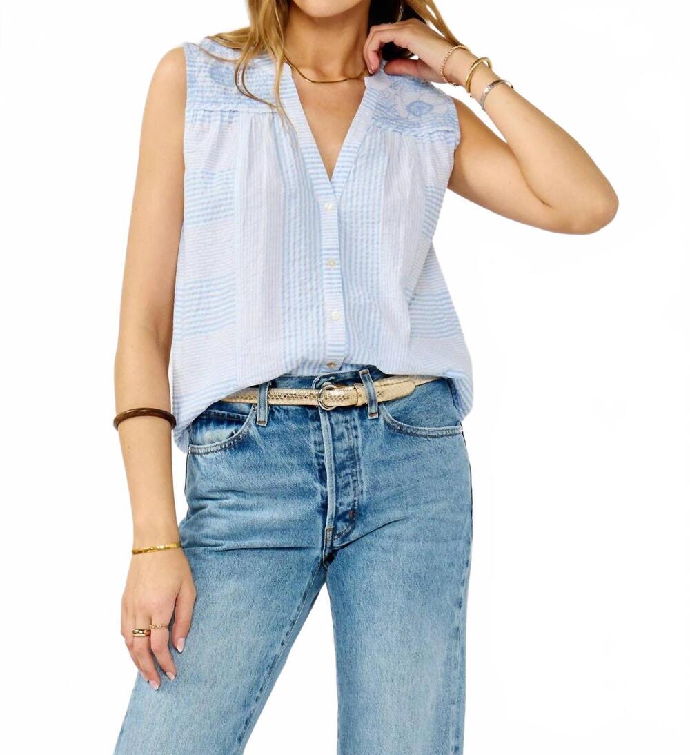 NEW LOVESTITCH embroidered button tank in blue